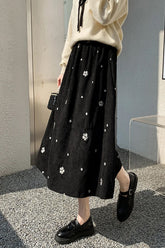 Vintage Flowers Pattern Long Corduroy Skirts